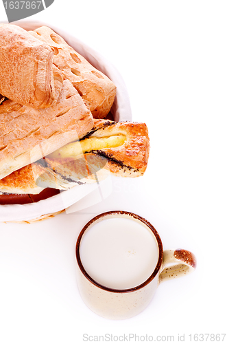 Image of Bread Basket and Mug of Milk