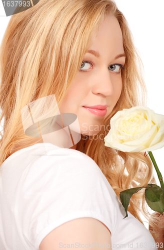 Image of Beautiful Young Woman With White Rose