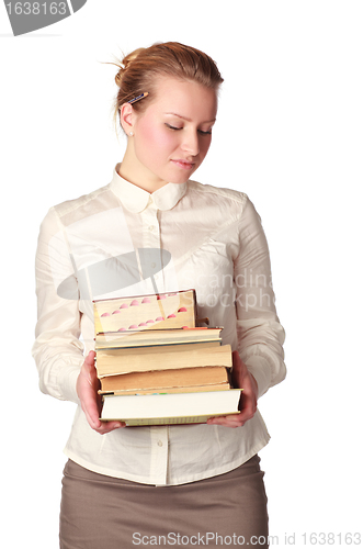 Image of shy teacher with books