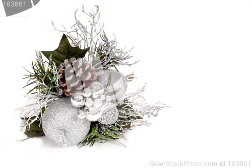 Image of White, silver and green Christmas Ornament with pine cone