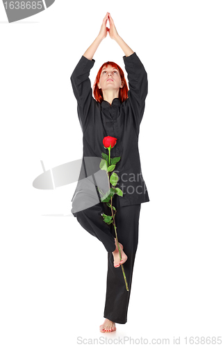 Image of Wushu Woman With Red Rose