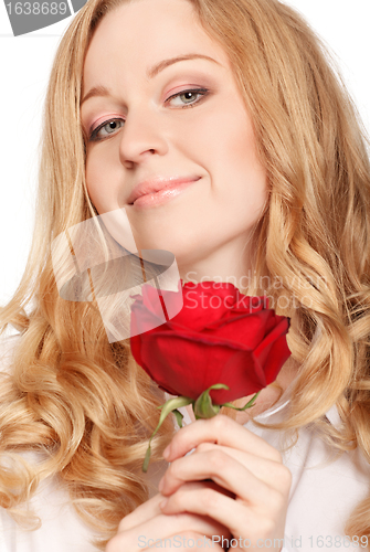 Image of Beautiful Young Woman With Red Rose