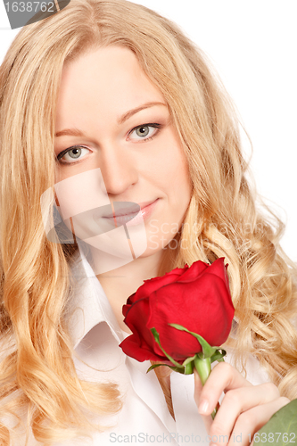 Image of Beautiful Young Woman With Red Rose