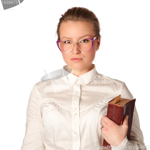 Image of strict teacher with big book