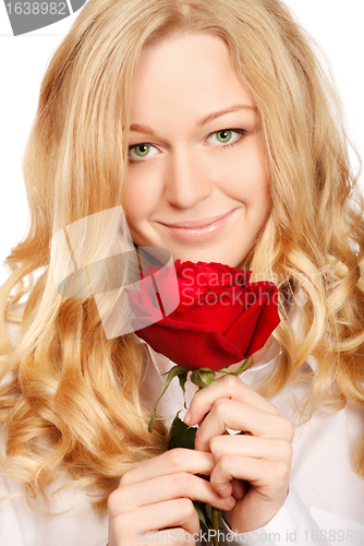 Image of Beautiful Young Woman With Red Rose