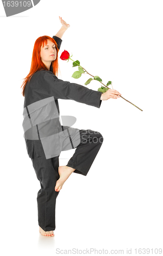 Image of Wushu Woman With Red Rose