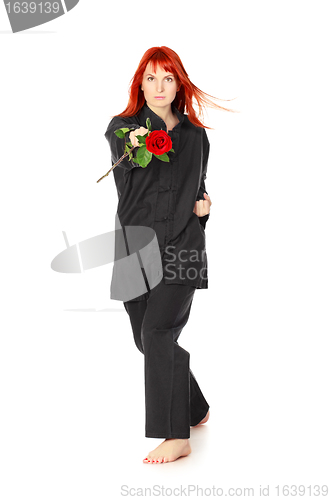 Image of Wushu Woman With Red Rose