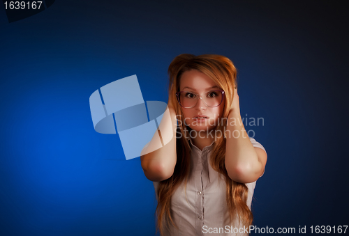 Image of beautiful woman in panic