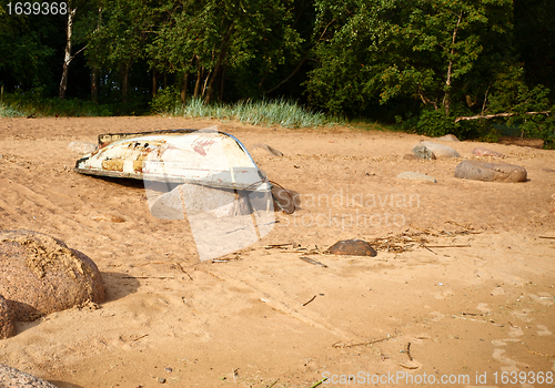 Image of Beach With Old Boat