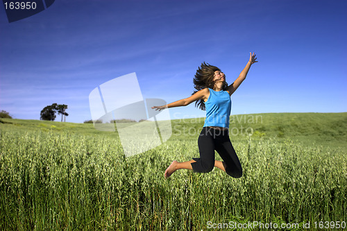 Image of Jumping on a green field