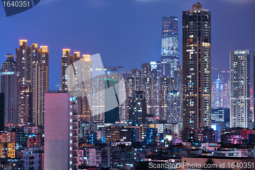 Image of Hong Kong with crowded buildings at night