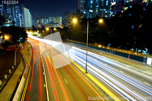 Image of light trails in city at night