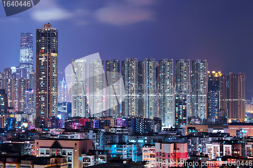 Image of Hong Kong with crowded buildings at night