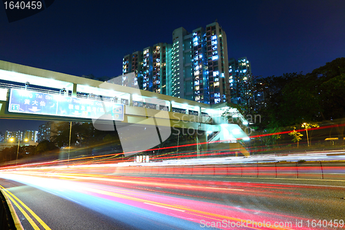 Image of light trail in city