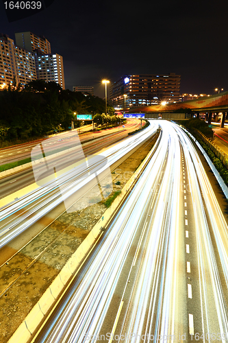 Image of light trail in city at night