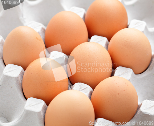Image of brown eggs in box