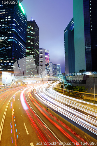 Image of futuristic urban city with car light