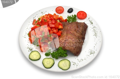 Image of grilled veal fillet with vegetable salad