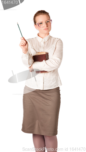 Image of strict teacher with big book