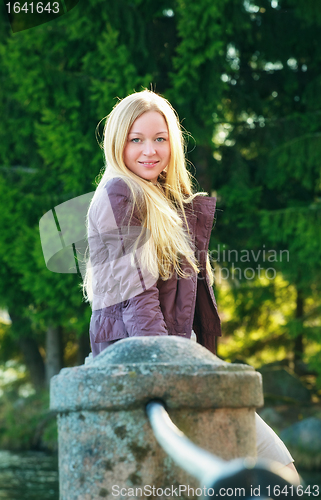 Image of Beautiful Woman Standing Near Fence