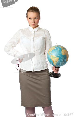 Image of angry teacher with globe