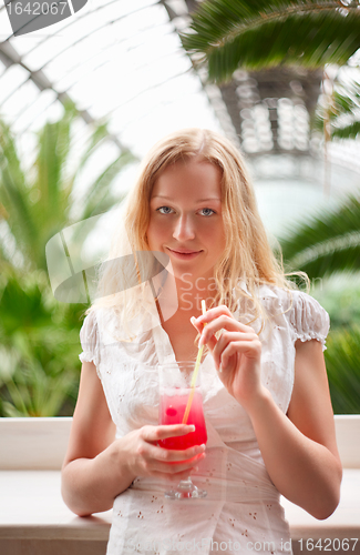 Image of Beautiful Girl in Cafe