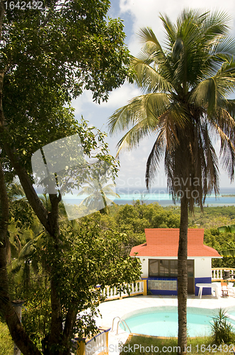 Image of swimming pool view of  Caribbean Sea San Andres Island Colombia 