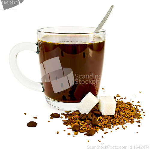 Image of Coffee in a glass mug with sugar