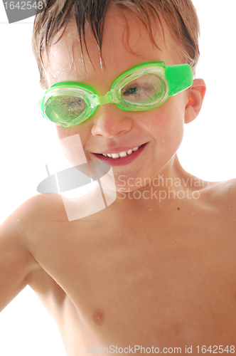 Image of happy spoty child with swimming goggles