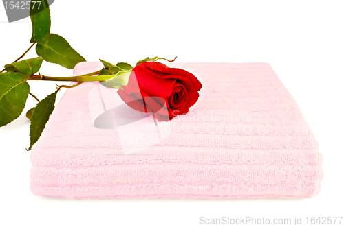 Image of Towel pink with a red rose