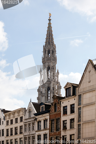 Image of Brussels City Hall tower over buildings