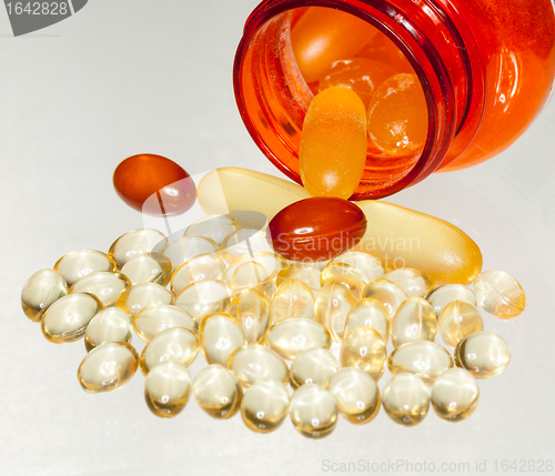 Image of Macro of fish oil capsules in RX bottle