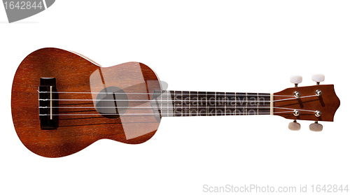 Image of Hawaiian ukulele guitar with four strings isolated on white