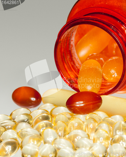 Image of Macro of fish oil capsules in RX bottle