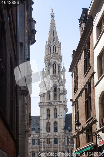 Image of Brussels City Hall through narrow streets