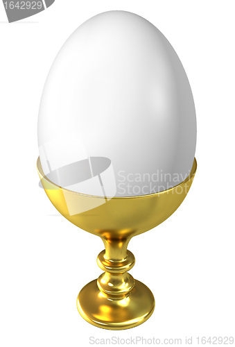 Image of Boiled egg in golden cup isolated on white background.