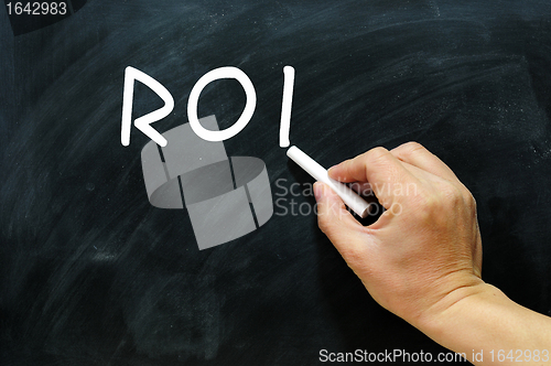 Image of ROI written on a Blackboard / chalkboard