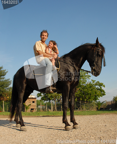 Image of father and daughter on horse