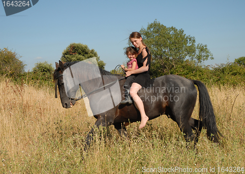 Image of mother and daughter on horse