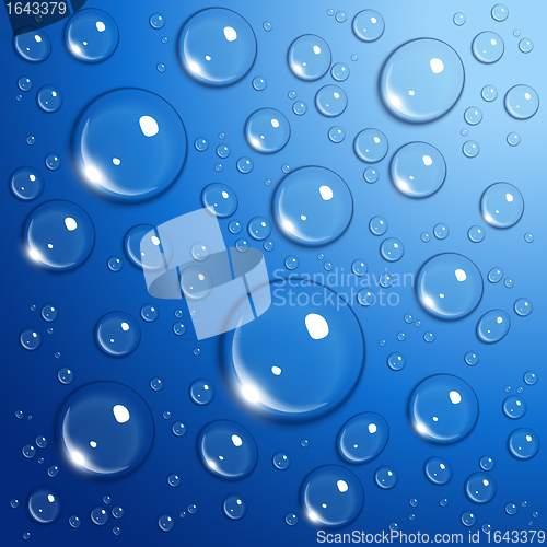 Image of Water drops on blue