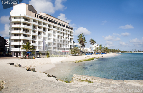 Image of beach palm trees architecture San Andres Island Colombia South A