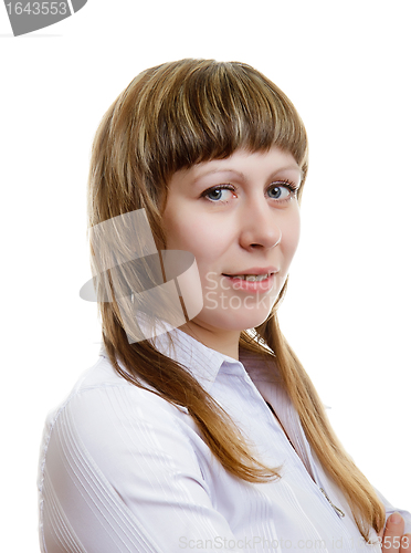 Image of girl in a white blouse on white background