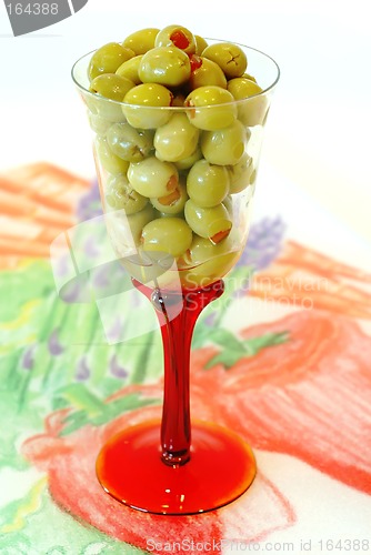 Image of Green Olives in a Glass