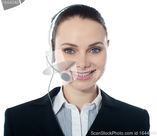 Image of Closeup shot of call center female executive