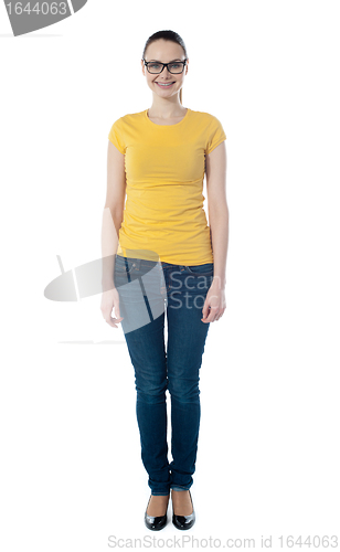Image of A pretty young woman wearing modern glasses