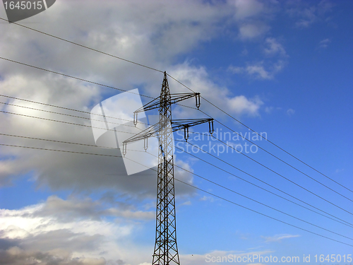 Image of Power pole and blue sky with clouds