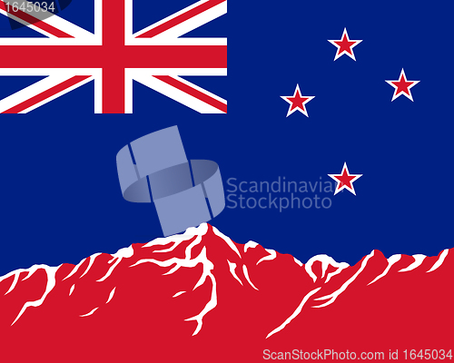 Image of Mountains with flag of New Zealand