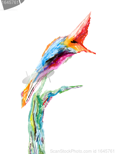 Image of Colorful watercolor painting of a tropical bird