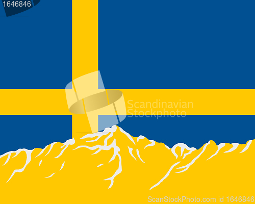 Image of Mountains with flag of Sweden