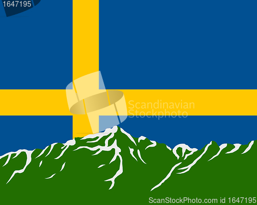 Image of Mountains with flag of Sweden